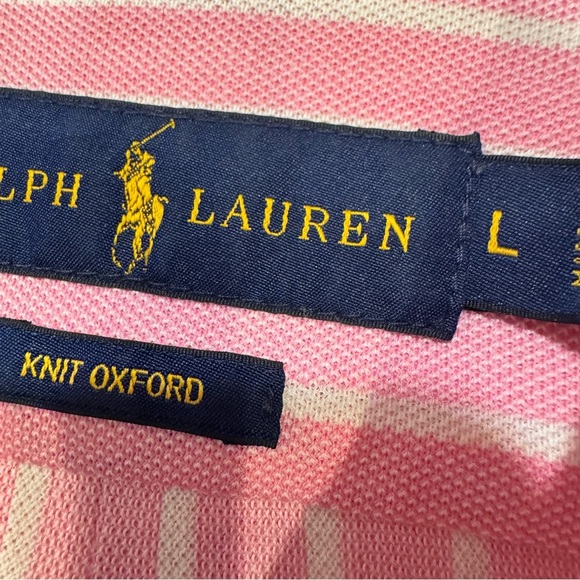 Ralph Lauren Shirt Men’s Knit Oxford Button Down Pink/white Striped Sz Large - Picture 8 of 10